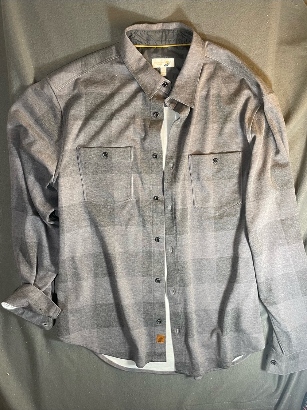 FUNDAMENTAL COAST Men XL Soft Knit Flannel Plaid Button Up Shirt Jacket Gray